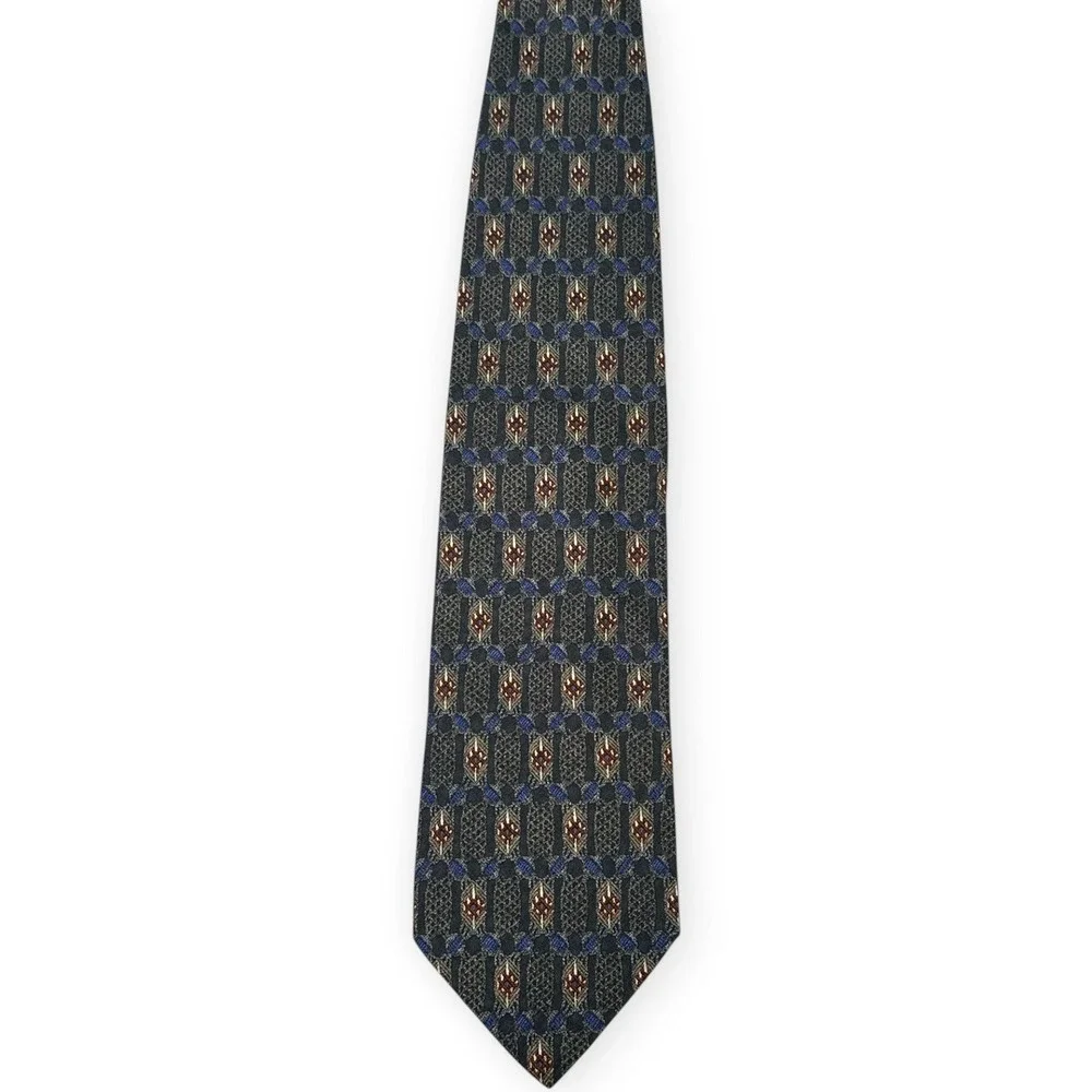 Omaggio Robert Talbott Mens‎ Silk Tie 60 x 3.75 Gray Blue Italy Geometric VTG